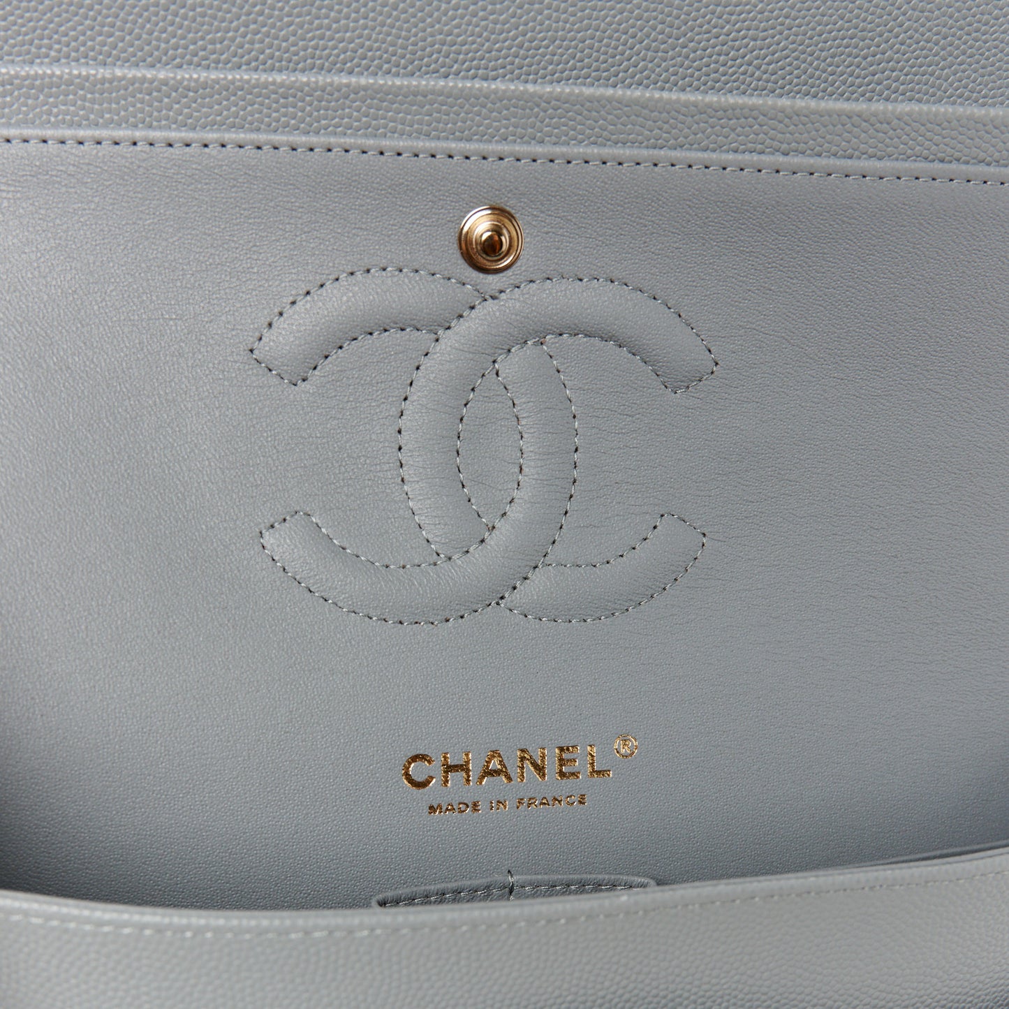 Caviar Quilted Medium Double Flap Grey
