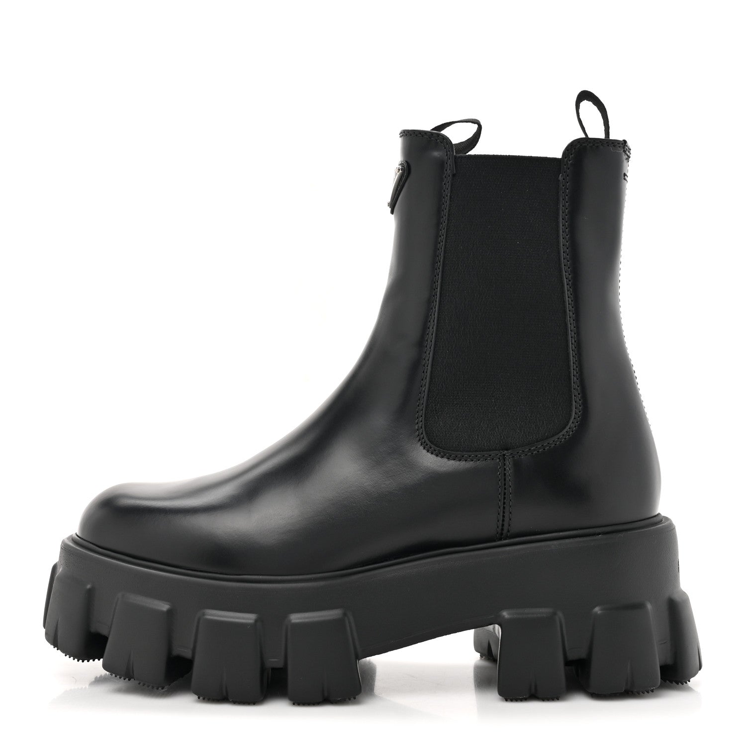 Prada Spazzolato Rois Triangle Monolith Chelsea 55mm Boots 38 Black 1 of 11
