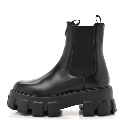Prada Spazzolato Rois Triangle Monolith Chelsea 55mm Boots 38 Black 1 of 11