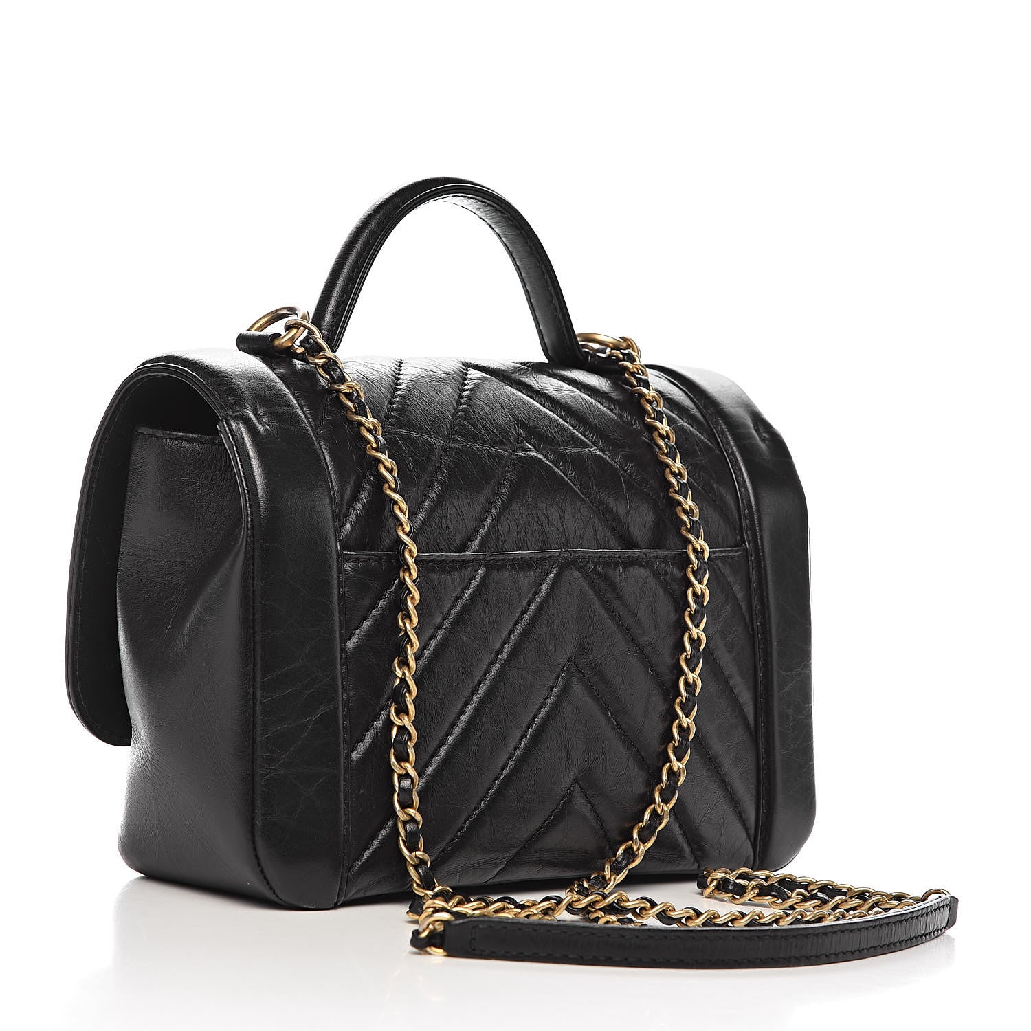 Chanel Calfskin Chevron Quilted Top Handle Flap Black 3 of 13