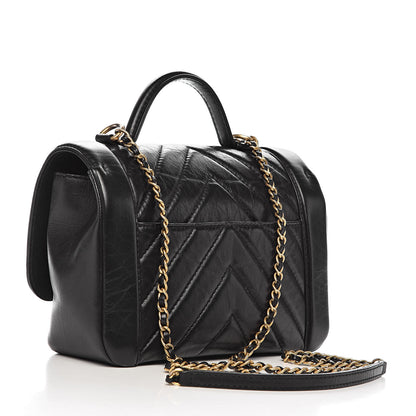 Chanel Calfskin Chevron Quilted Top Handle Flap Black 3 of 13