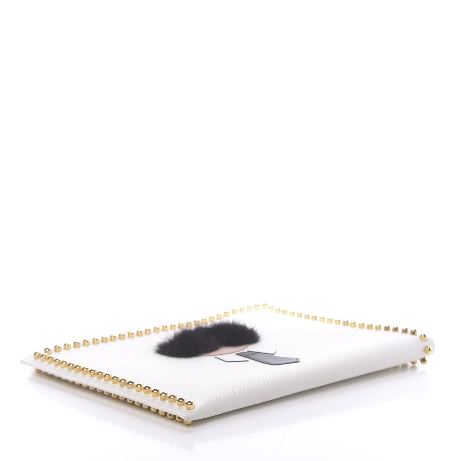 Fendi Vitello Elite Mink Fur Studded Karlito Zip Around Pouch White 4 of 11