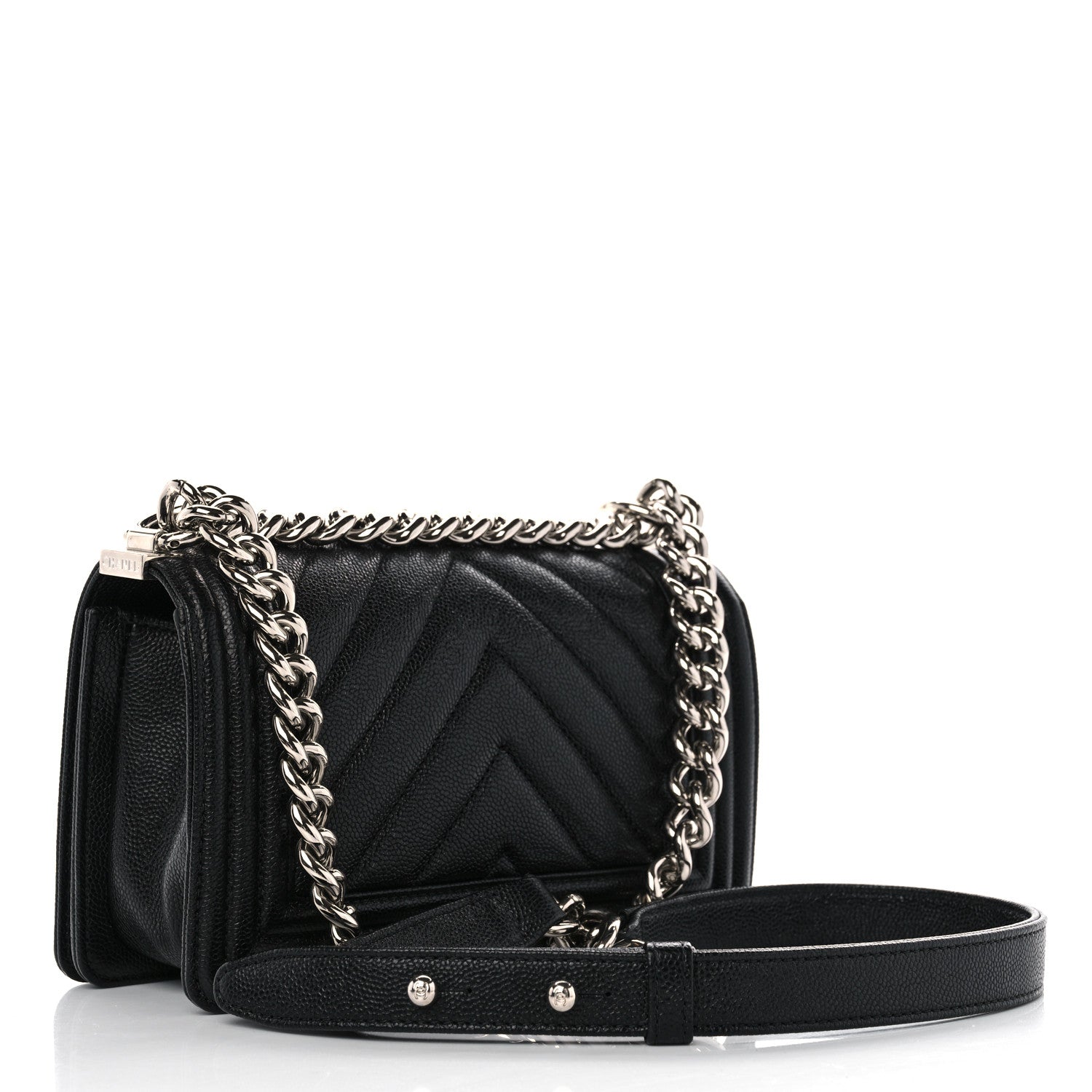 Chanel Caviar Chevron Quilted Small Boy Flap Black 3 of 10