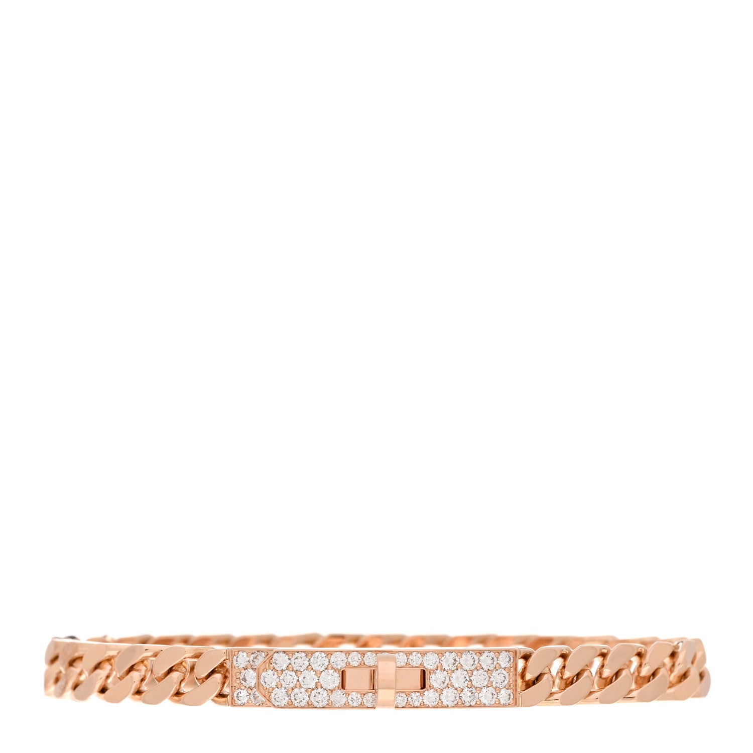 Hermes 18K Rose Gold Diamond PM Kelly Gourmette Bracelet ST 1 of 4