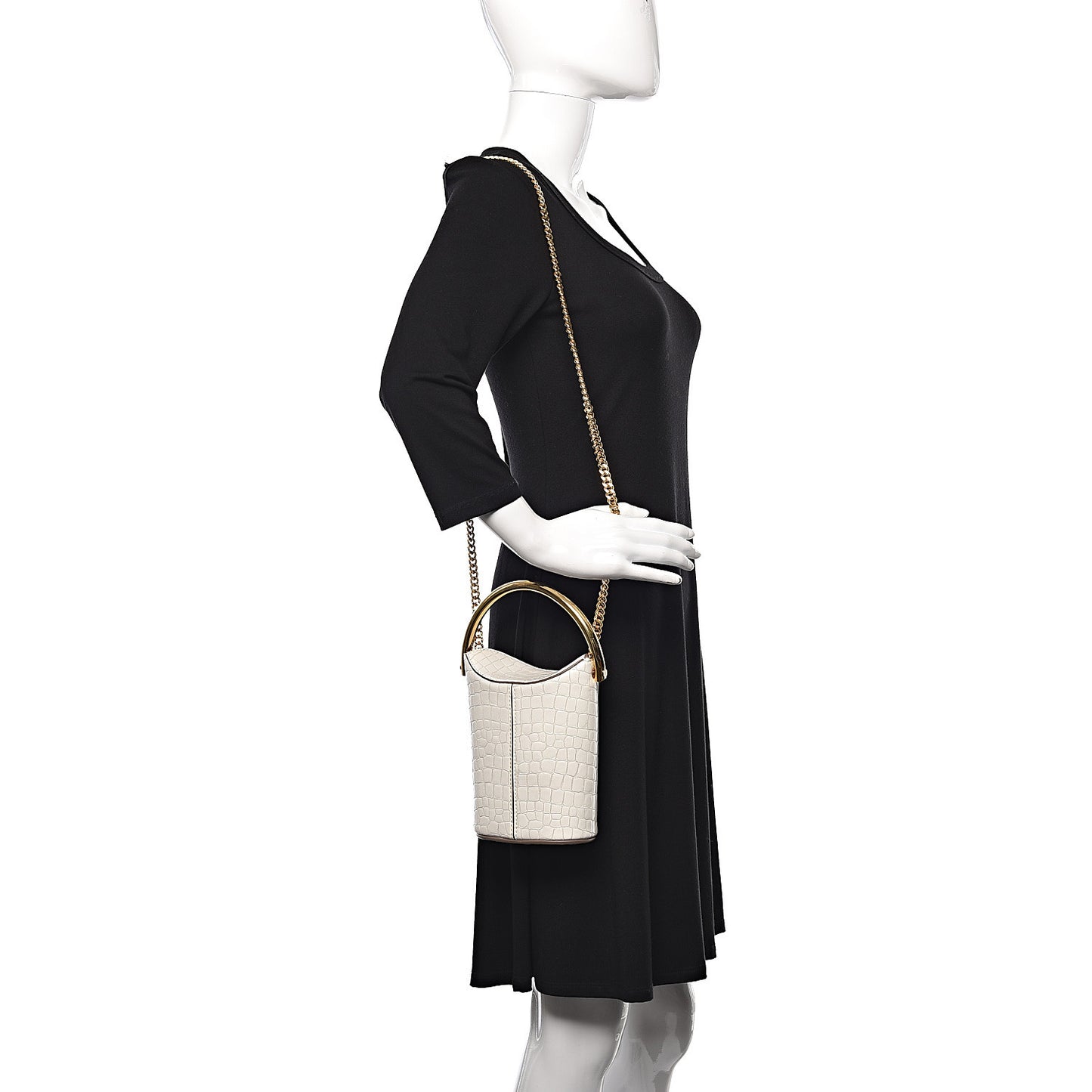 Embossed Crocodile Effect Bucket Bag Ivory