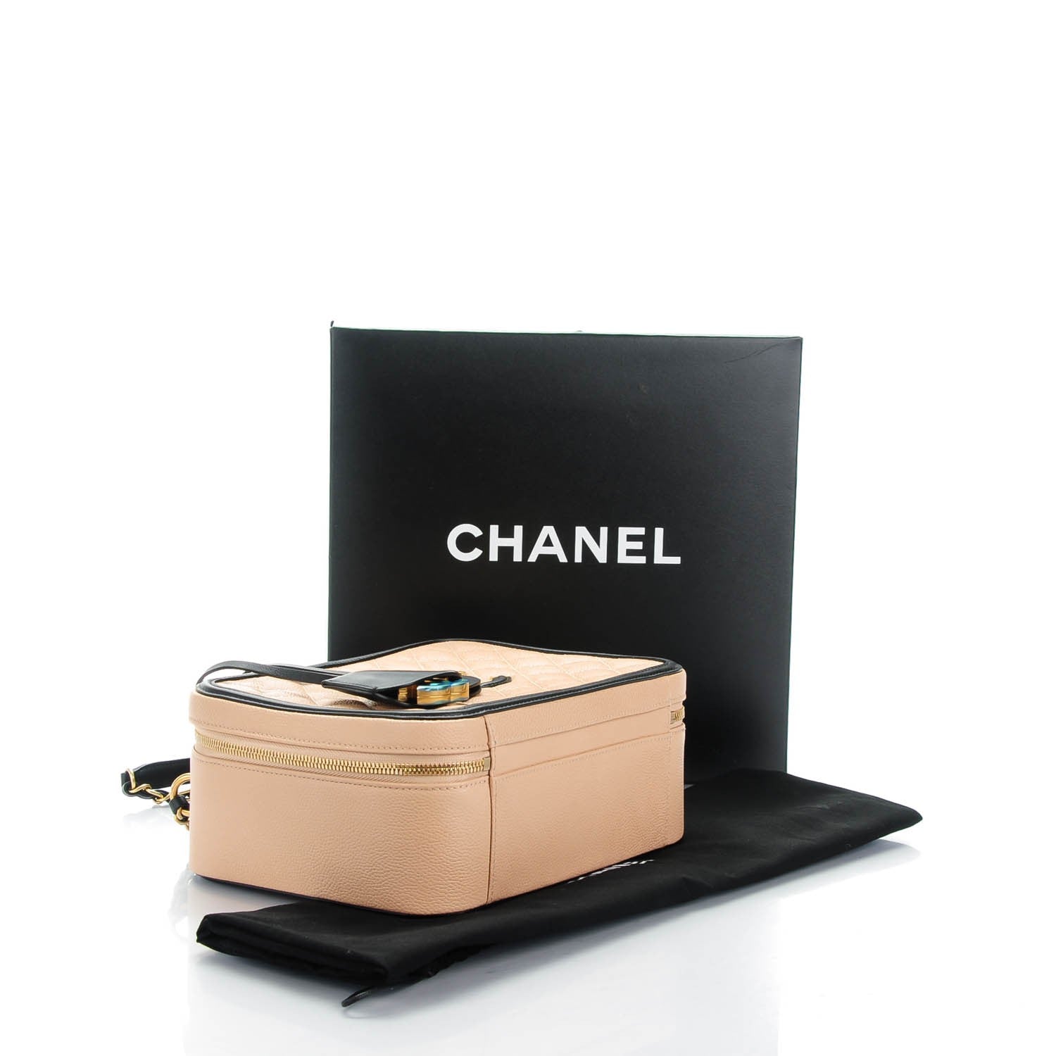 Chanel Caviar Quilted Large CC Filigree Vanity Case Beige Black 4 of 8