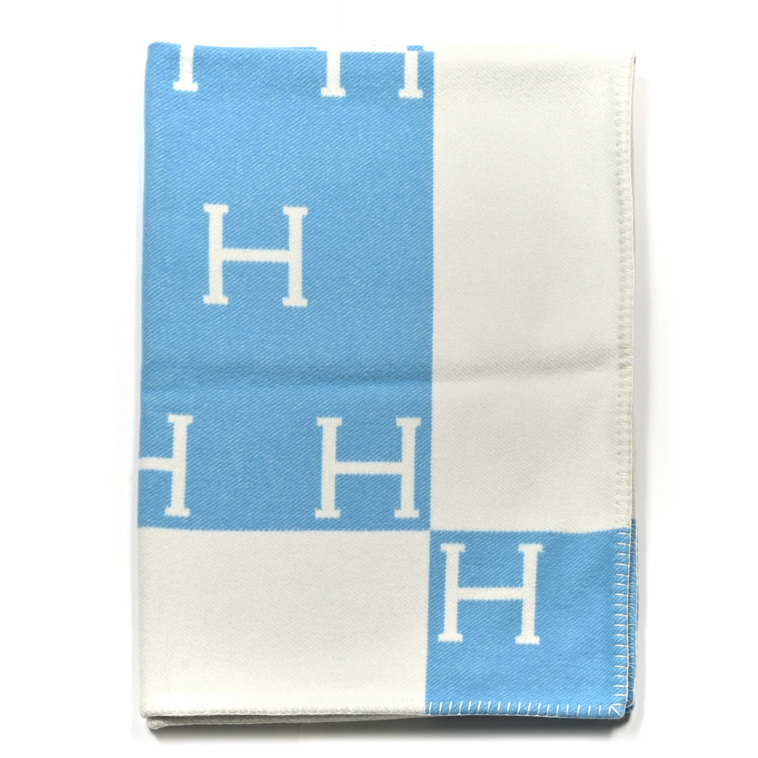 Hermes Wool Cashmere Avalon Baby Blanket Bleu Genievre White 1 of 3