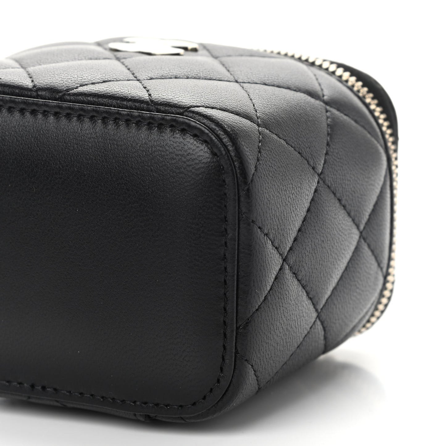 Lambskin Quilted Top Handle Mini Vanity Case With Chain Black