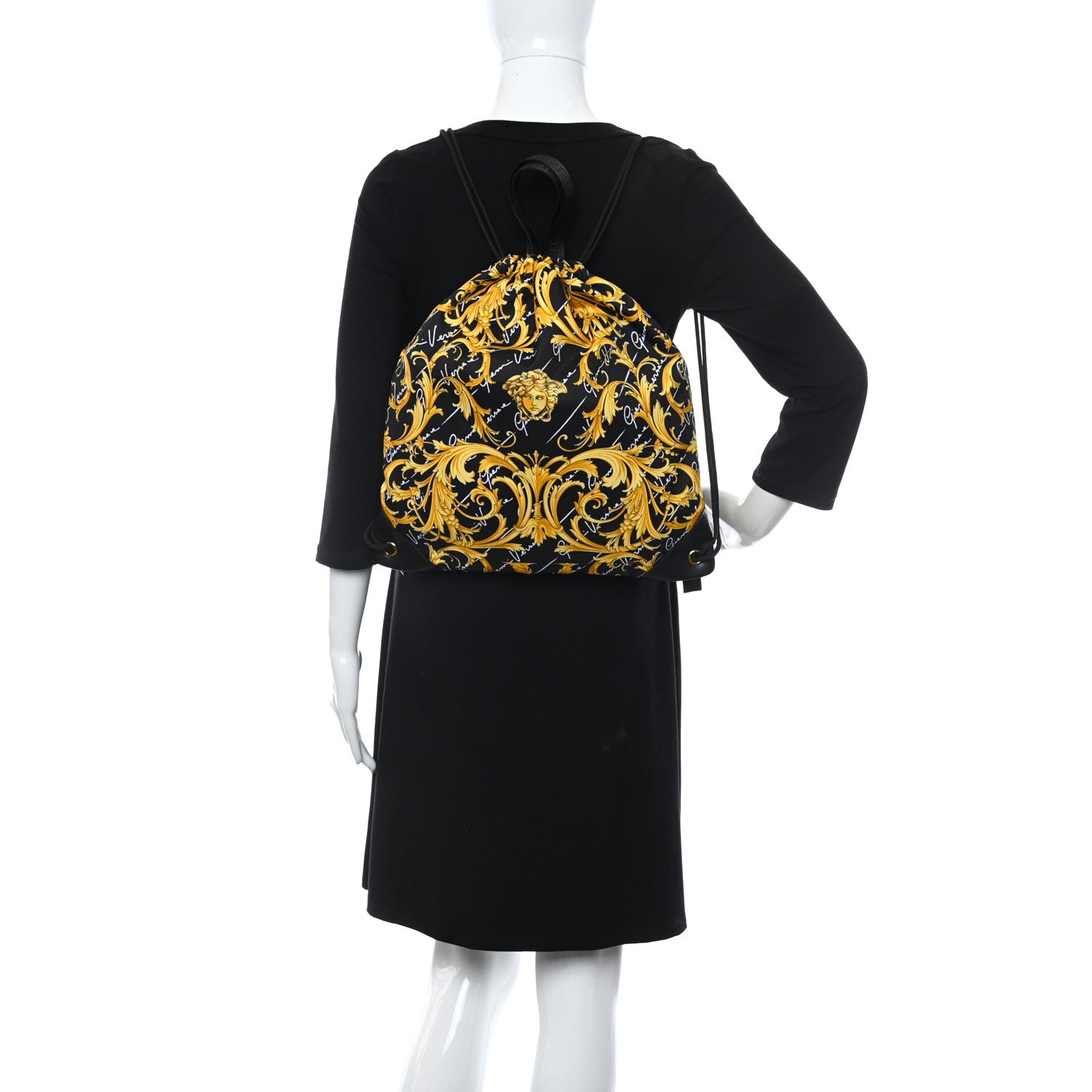 Versace Nylon Barocco Signature Print Drawstring Backpack Black 2 of 12