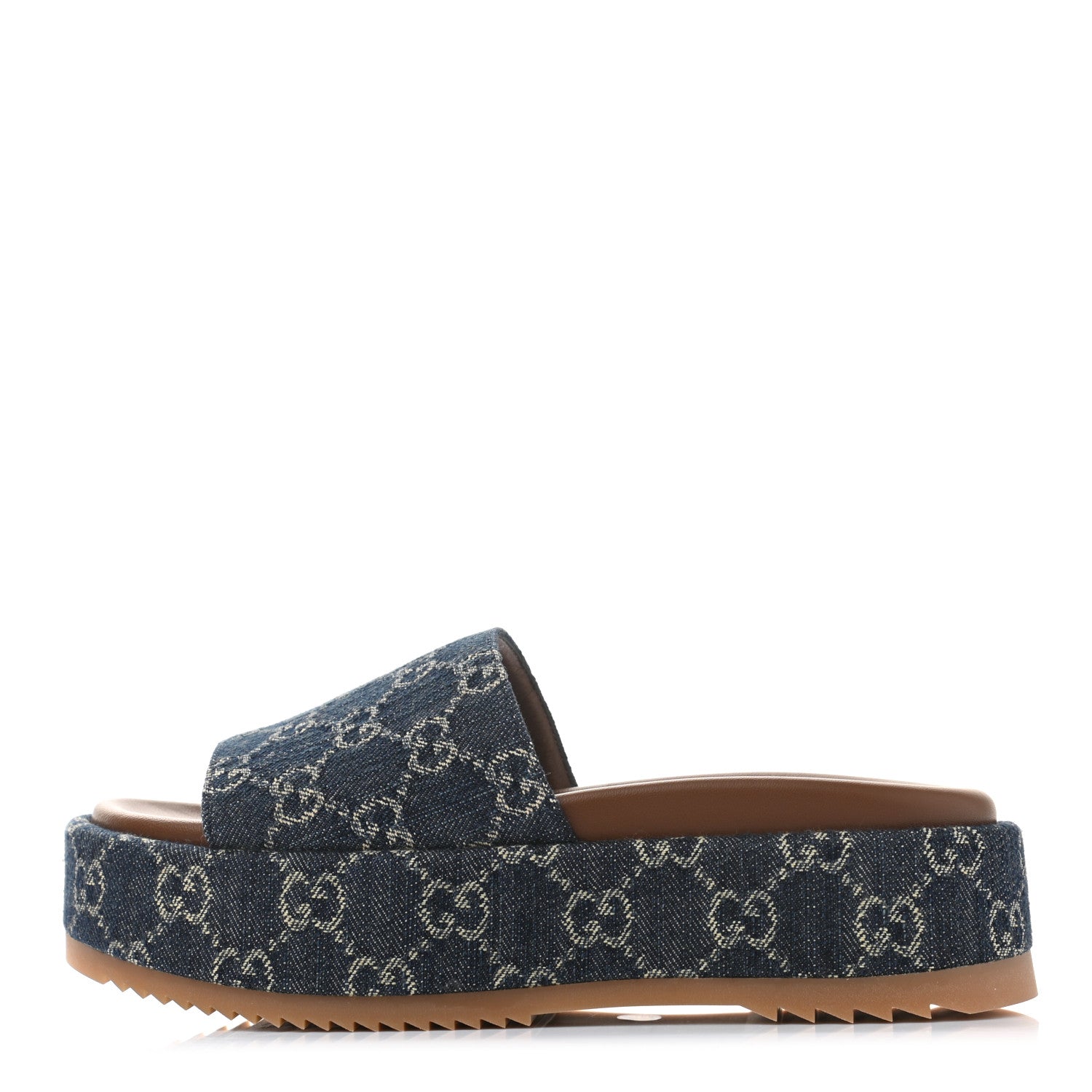 Gucci New Denim GG Monogram Angelina Platform 55mm Slide Sandals 36.5 Blue Tea 1 of 9