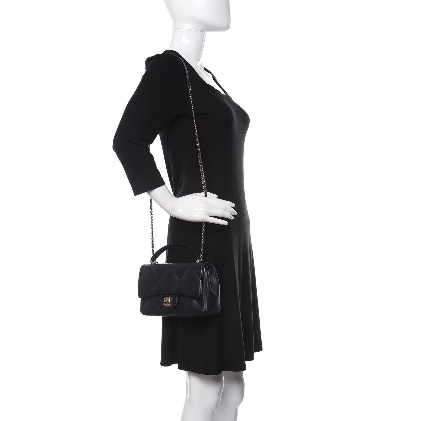 Lambskin Quilted Small Easy Carry Flap Navy
