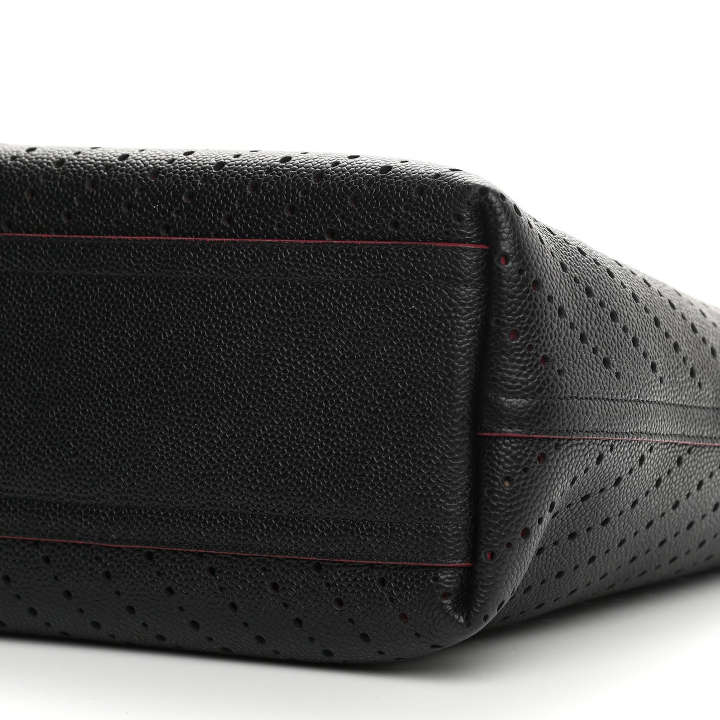Perforated Grained Calfskin Small Shopping Tote Black