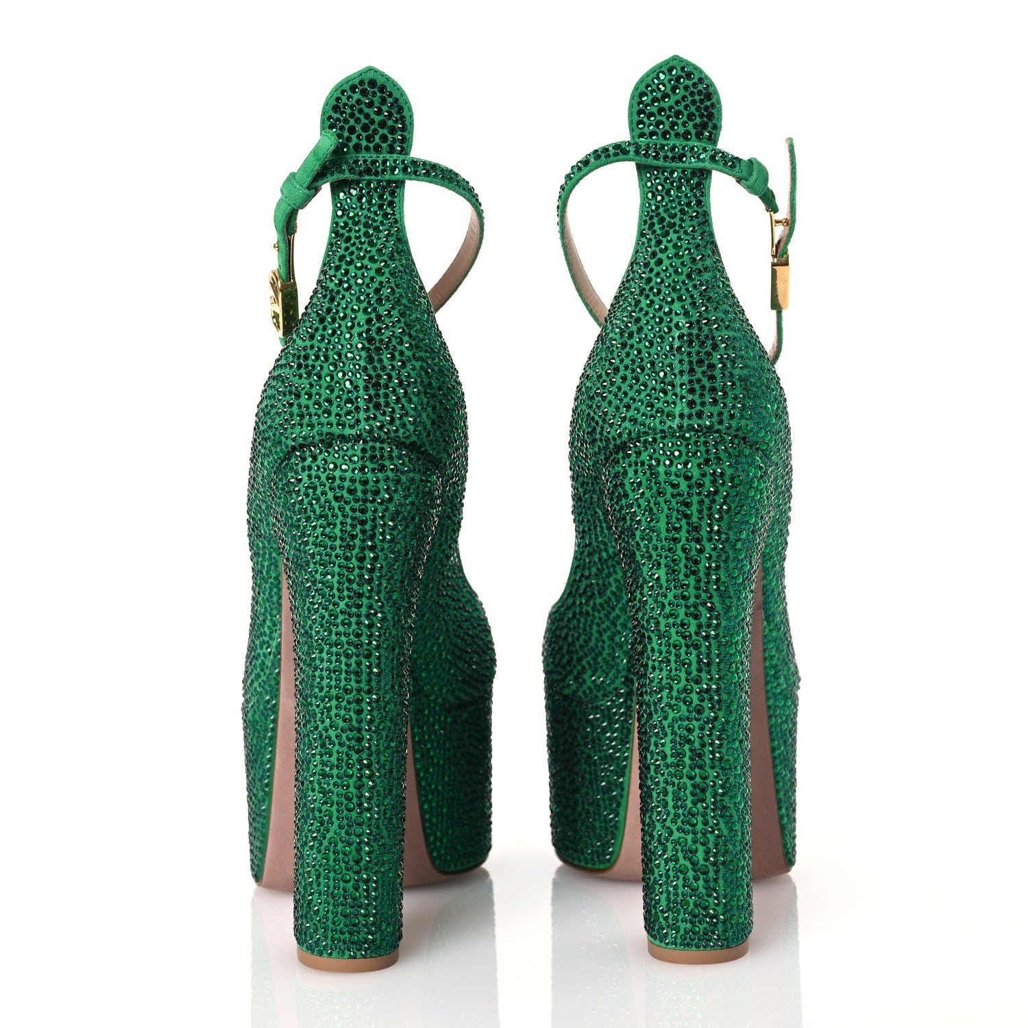 Valentino Garavani Crystal Suede Tan-Go 55/155mm Platform Pumps 37 Emerald 5 of 10