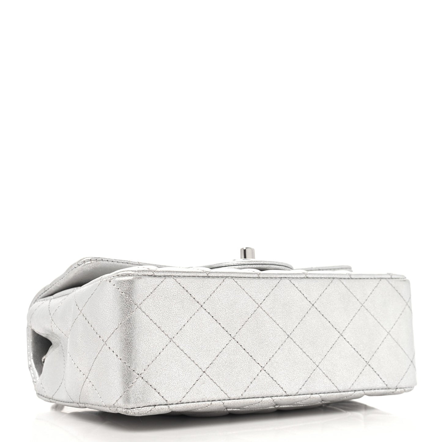 Metallic Lambskin Quilted Mini Rectangular Flap Silver