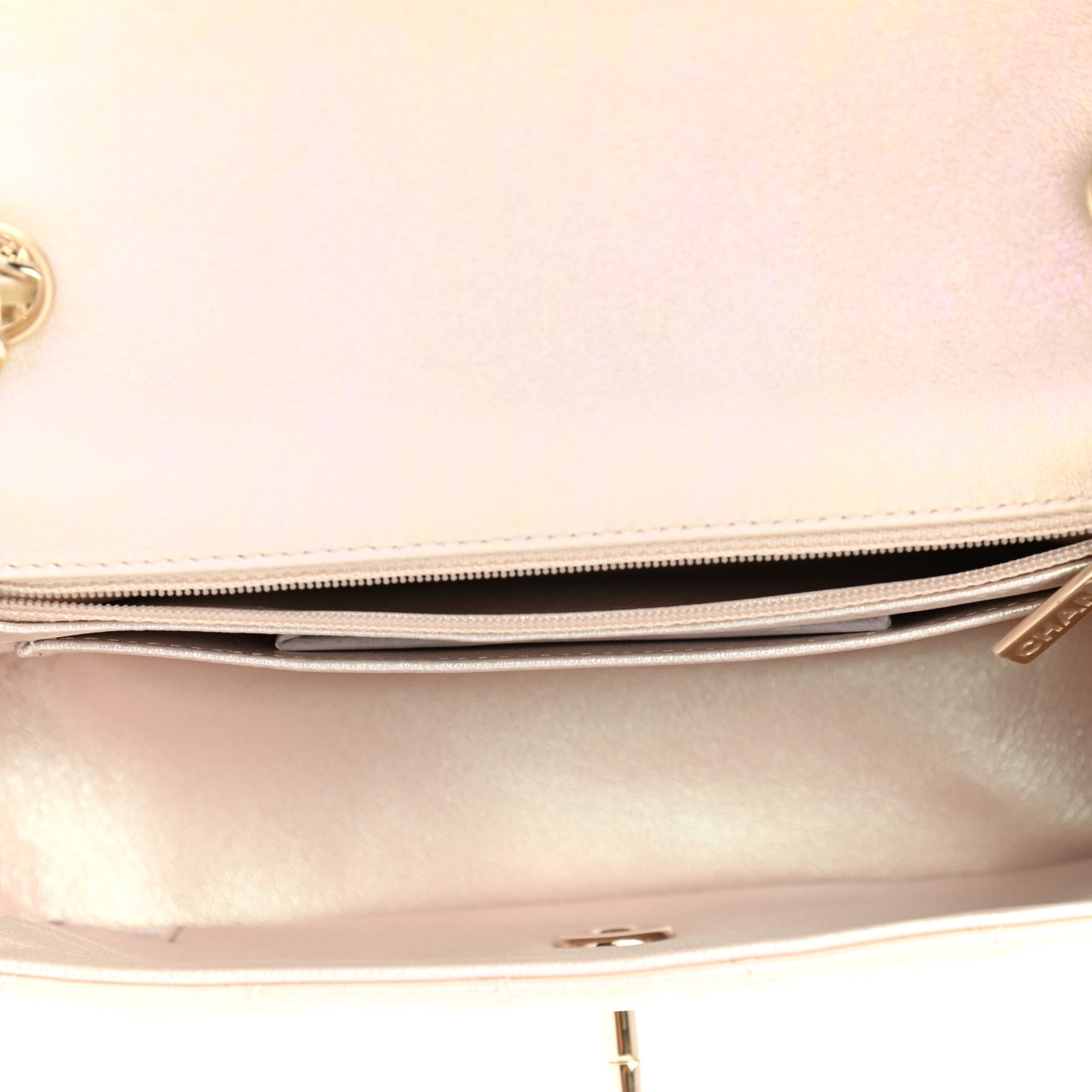 Iridescent Lambskin Quilted Mini Rectangular Flap Ivory