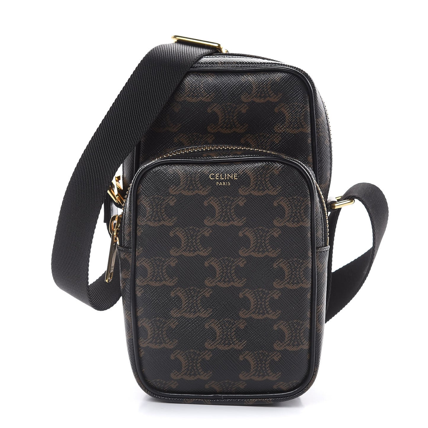 Triomphe Canvas Calfskin Mini Pocket Messenger Bag Black