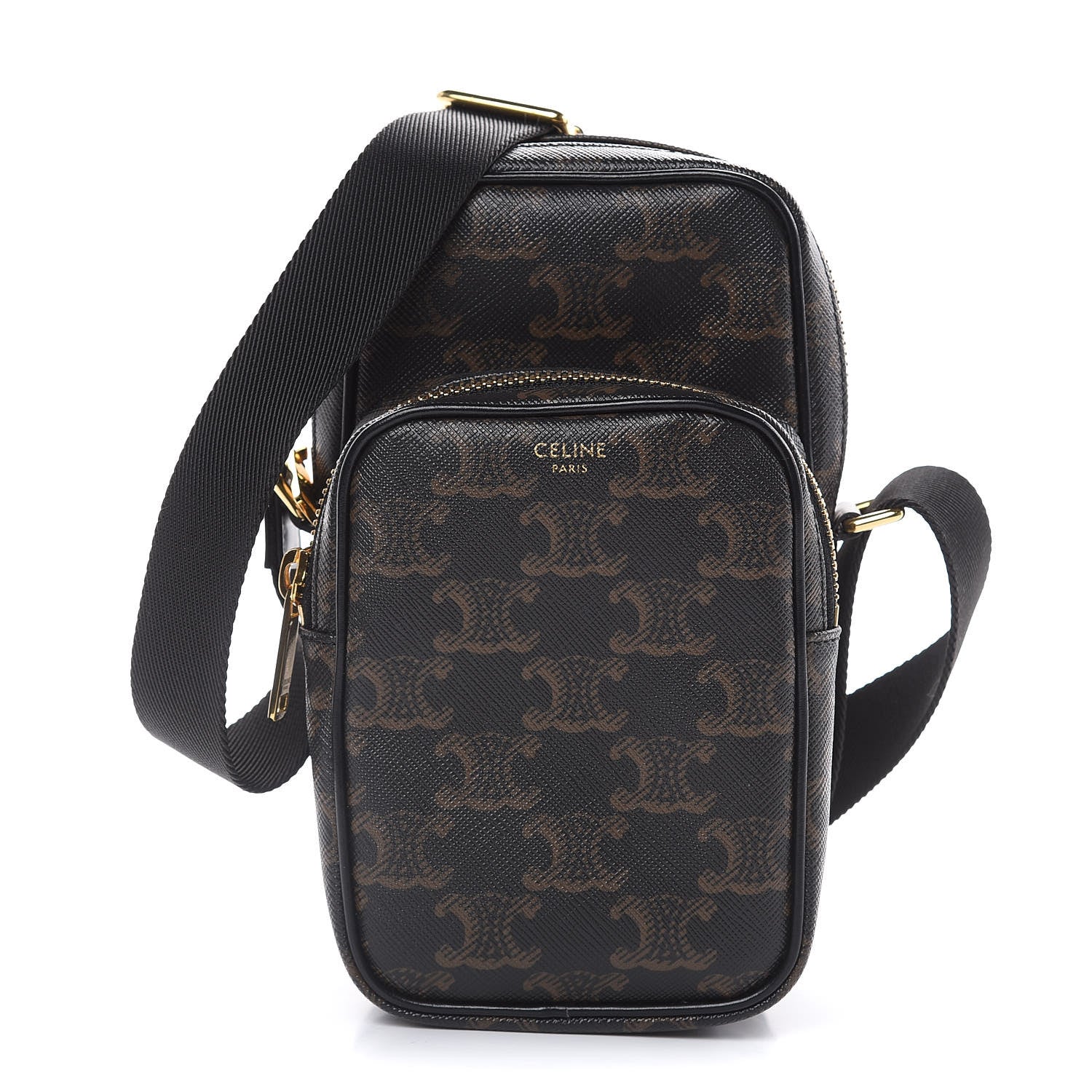 Celine Triomphe Canvas Calfskin Mini Pocket Messenger Bag Black 1 of 9