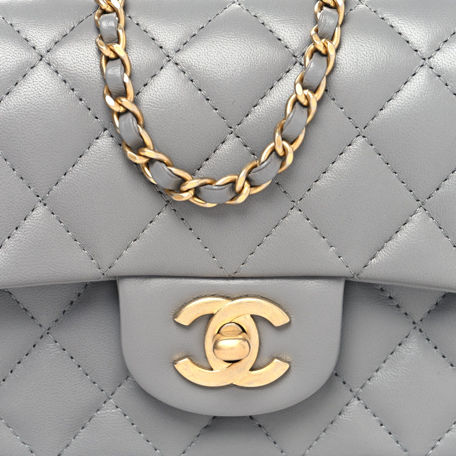 Chanel Lambskin Metal Quilted Mini Top Handle Rectangular Flap Grey 8 of 11