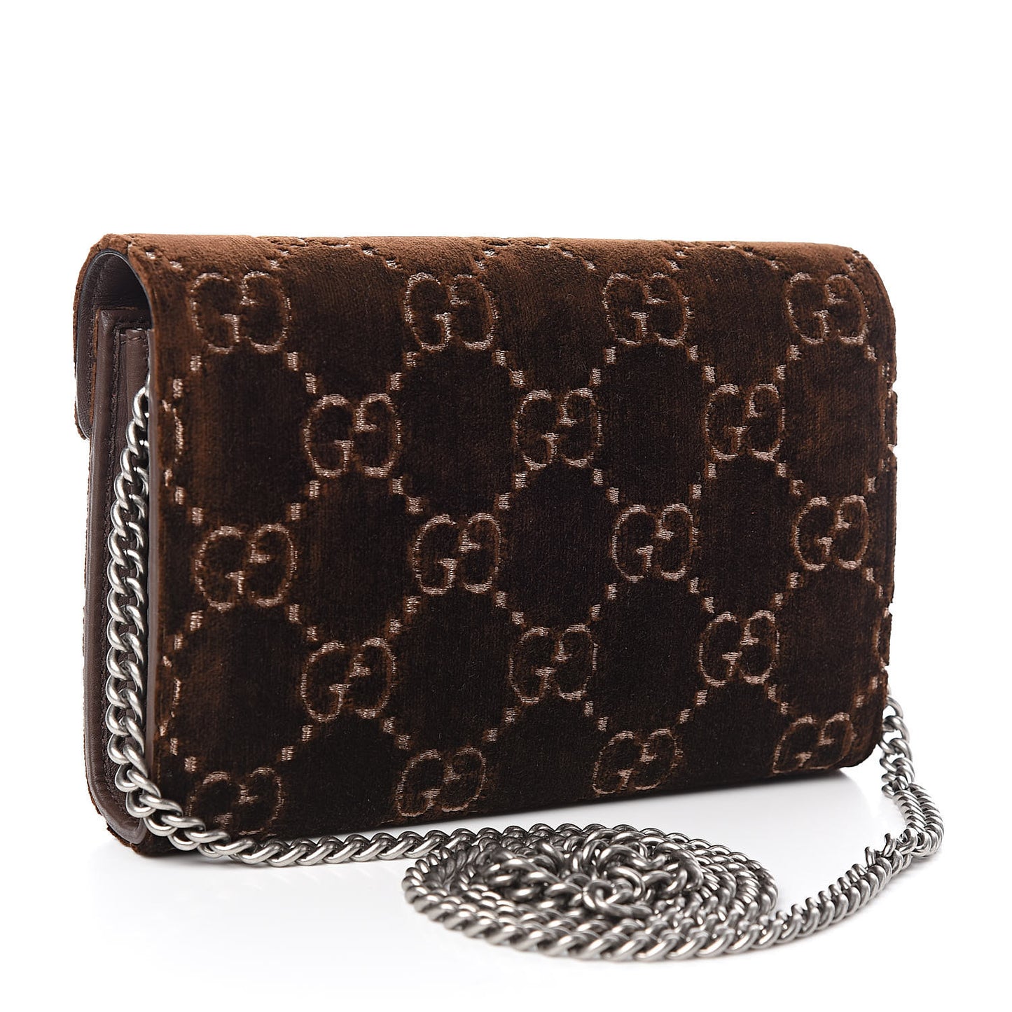 Velvet GG Monogram Mini Dionysus Chain Wallet Brown