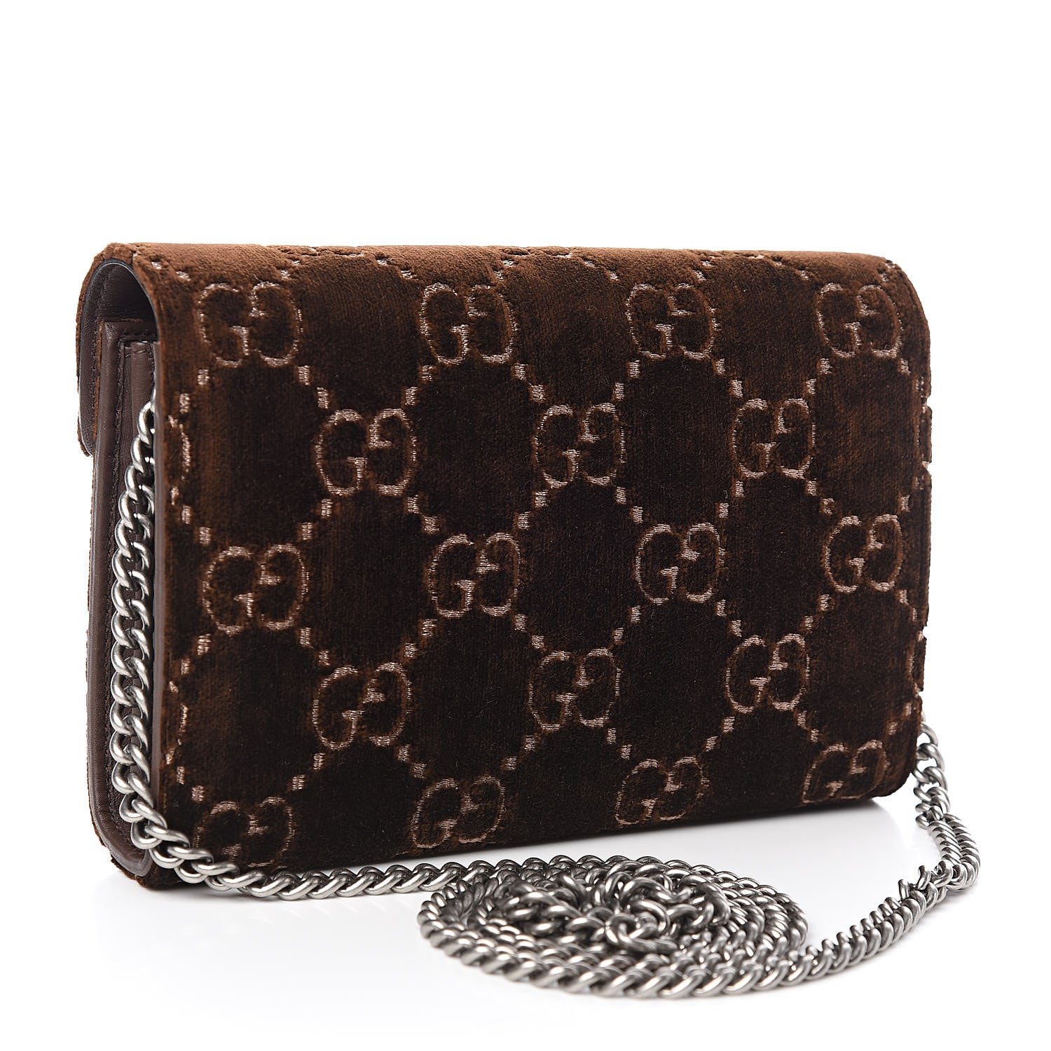 Gucci Velvet GG Monogram Mini Dionysus Chain Wallet Brown 3 of 10