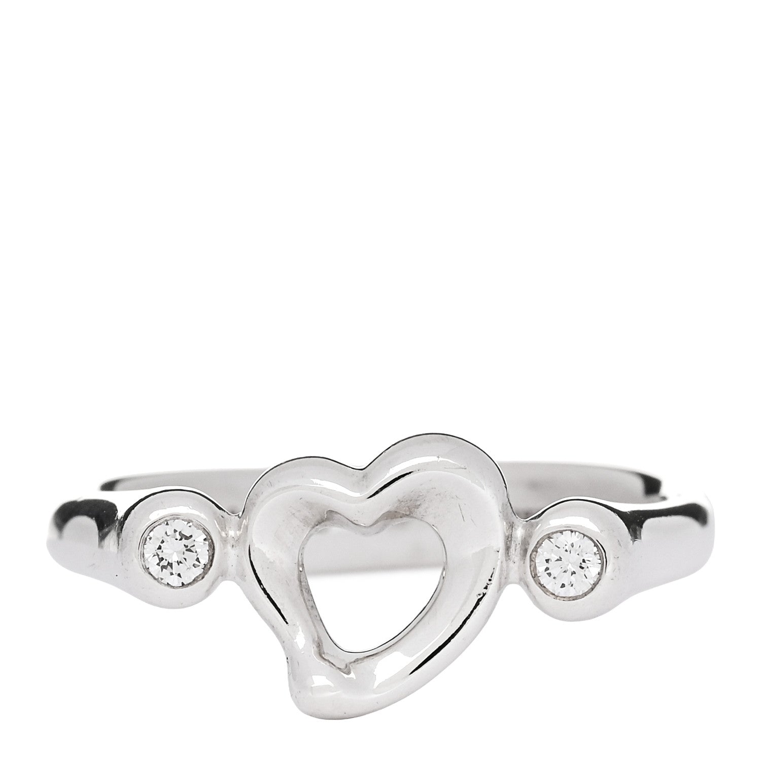 Tiffany Sterling Silver Diamond Elsa Peretti Open Heart Ring 57 8 1 of 5