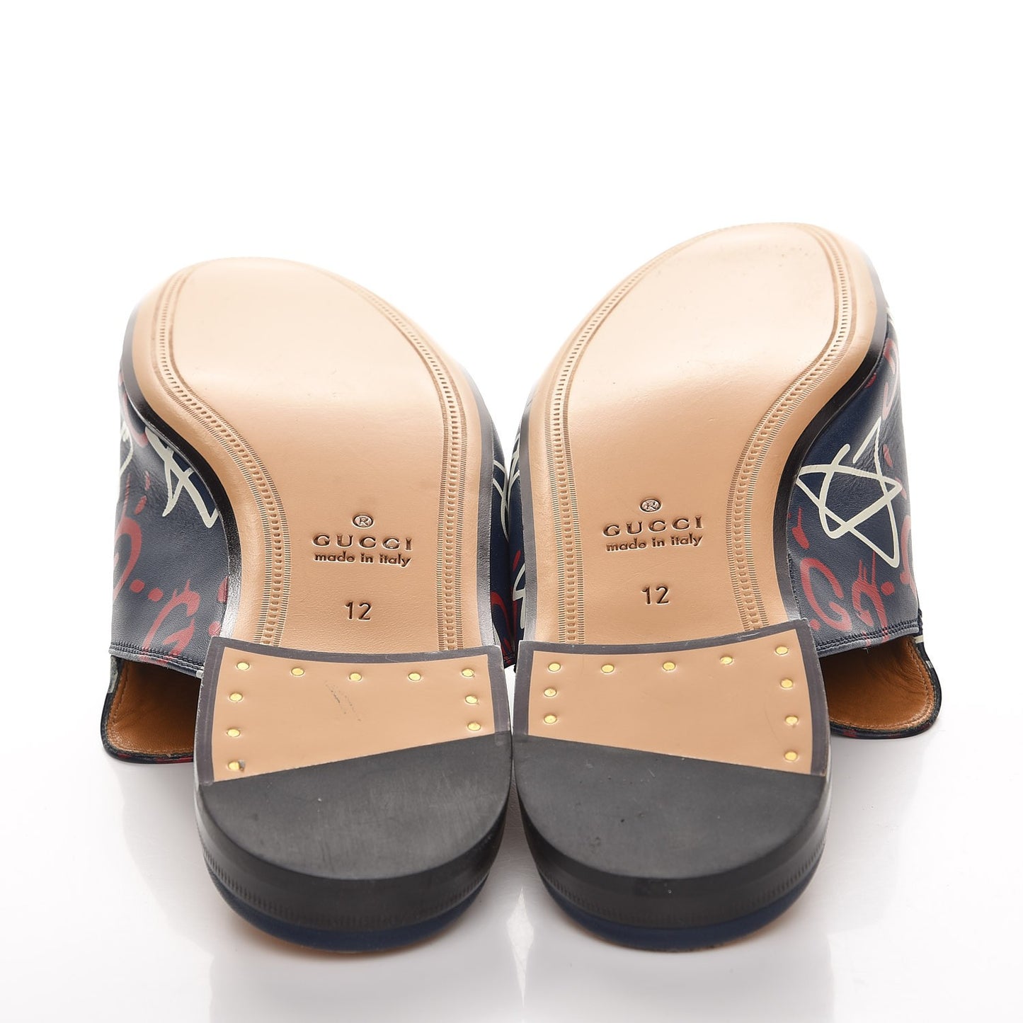 Calfskin GucciGhost Print Mens Princetown Slippers 12 Blue Agata Hibiscus Red