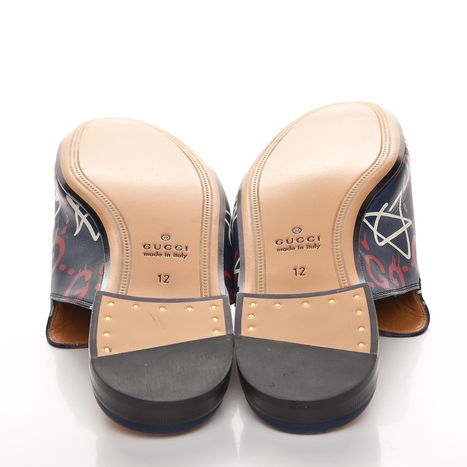 Gucci Calfskin GucciGhost Print Mens Princetown Slippers 12 Blue Agata Hibiscus Red 5 of 10