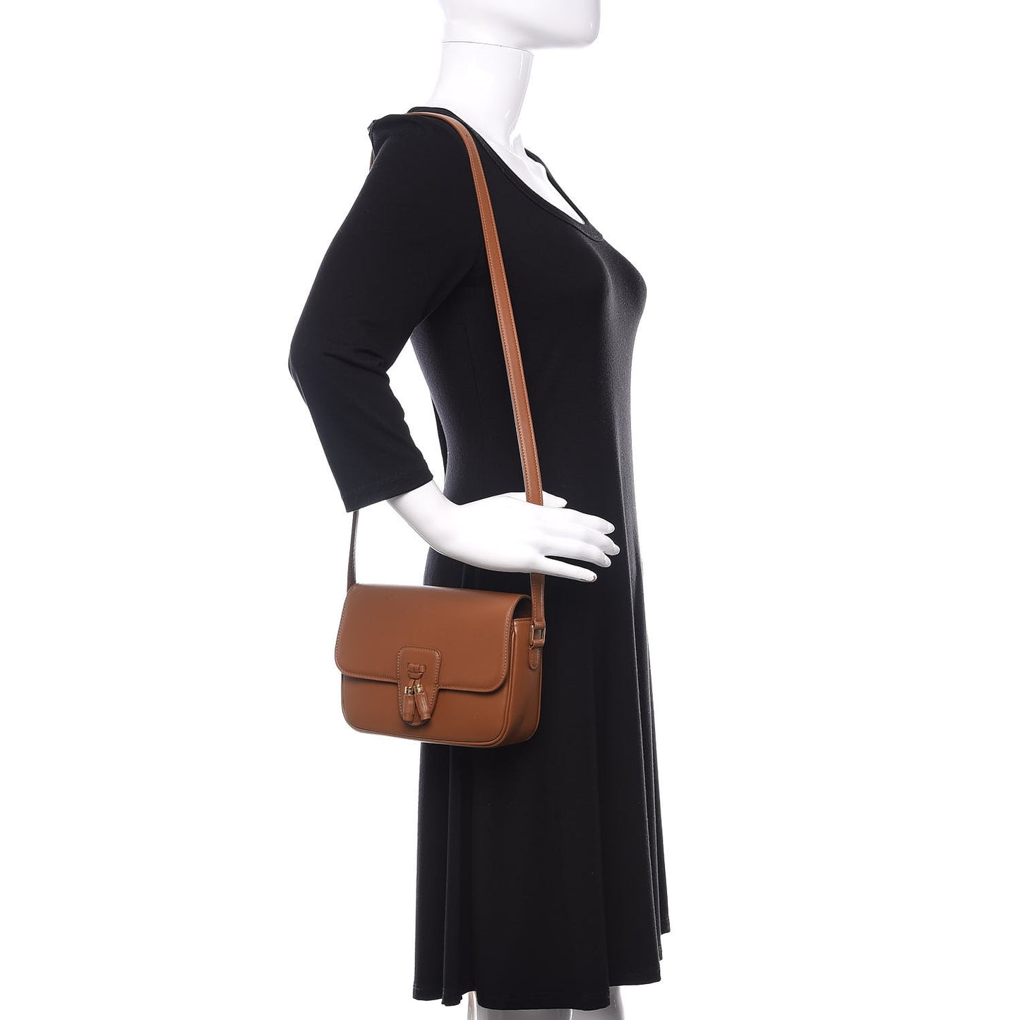 Shiny Calfskin Medium Tassel Bag Caramel