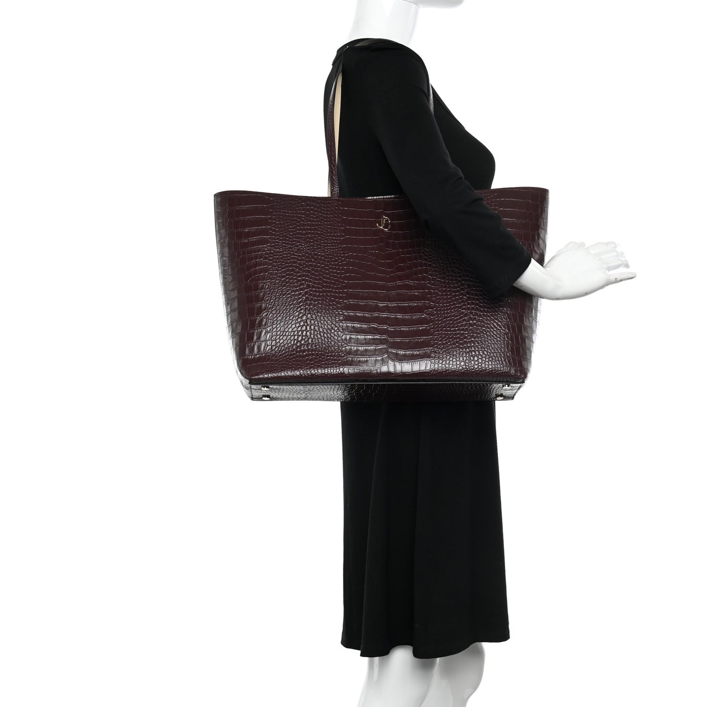 Crocodile Embossed Calfskin JC Tote Bordeaux