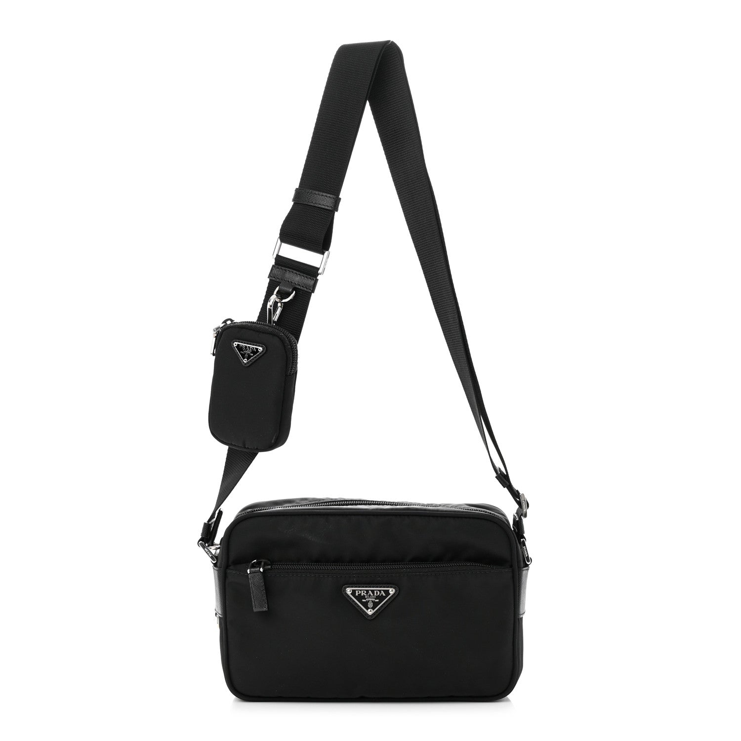 Prada Re-Nylon Vela Saffiano Pocket Double Zip Shoulder Bag Black 1 of 10