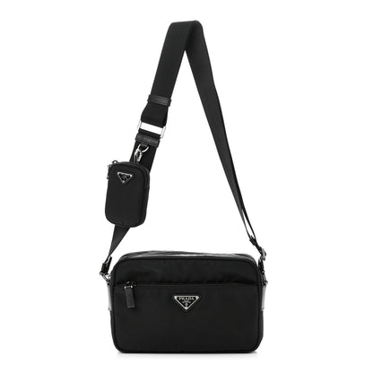 Prada Re-Nylon Vela Saffiano Pocket Double Zip Shoulder Bag Black 1 of 10