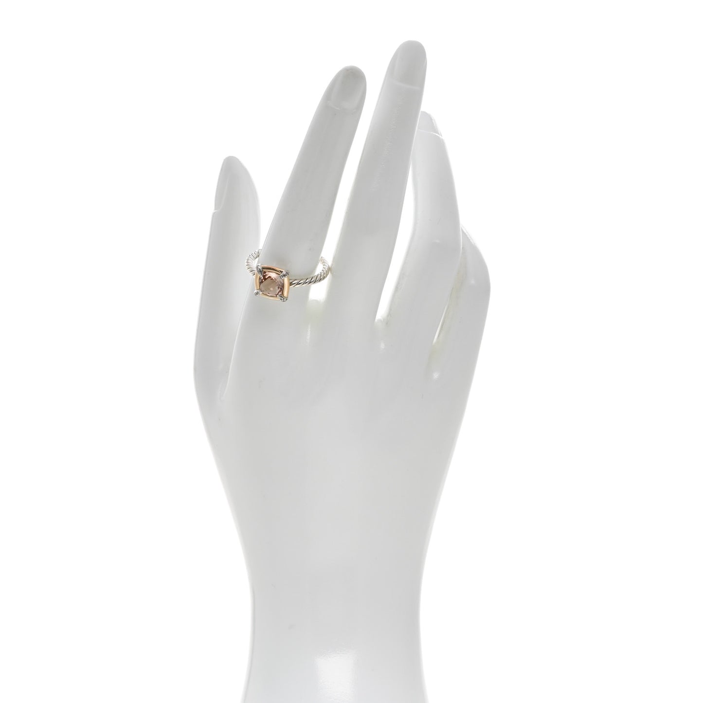 Sterling Silver 18K Rose Gold Diamond Morganite Chatelaine Bezel Ring 59 8.75