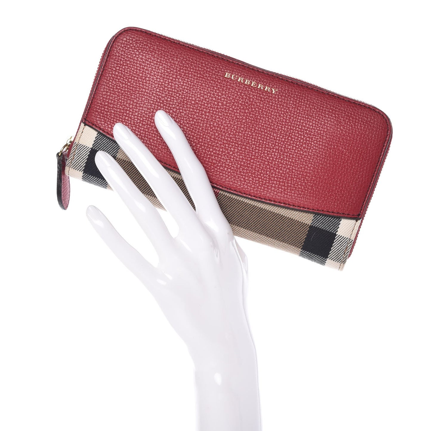 Calfskin House Check Elmore Zip Around Wallet Russet Red
