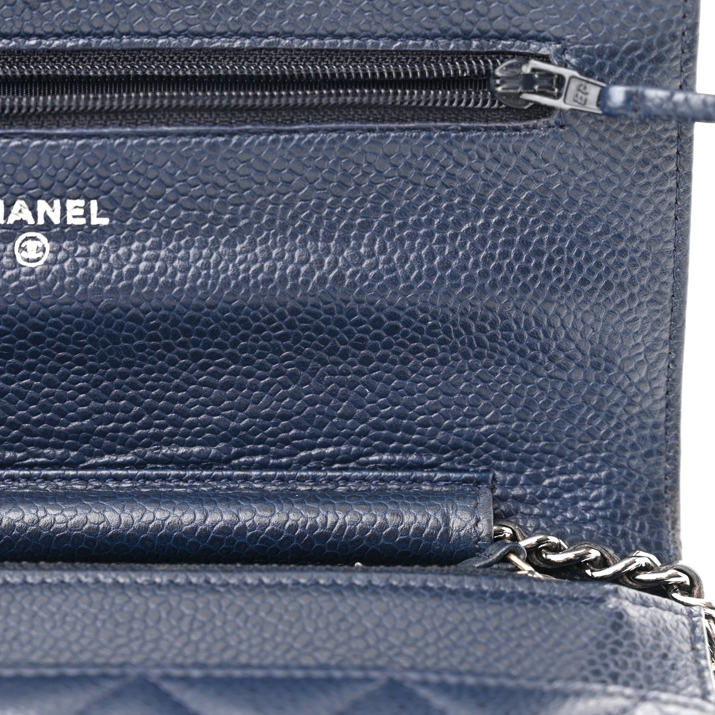 Caviar Quilted Wallet On Chain WOC Navy Blue
