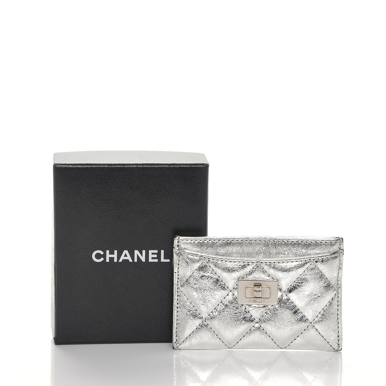 Chanel Metallic Aged Calfskin Quilted Reissue Card Holder Silver 6 of 10