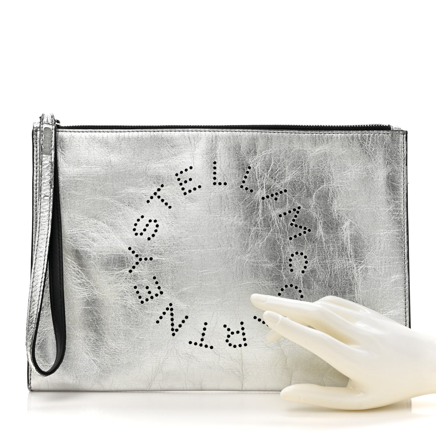 Metallic Alter Nappa Perforated Pouch Silver