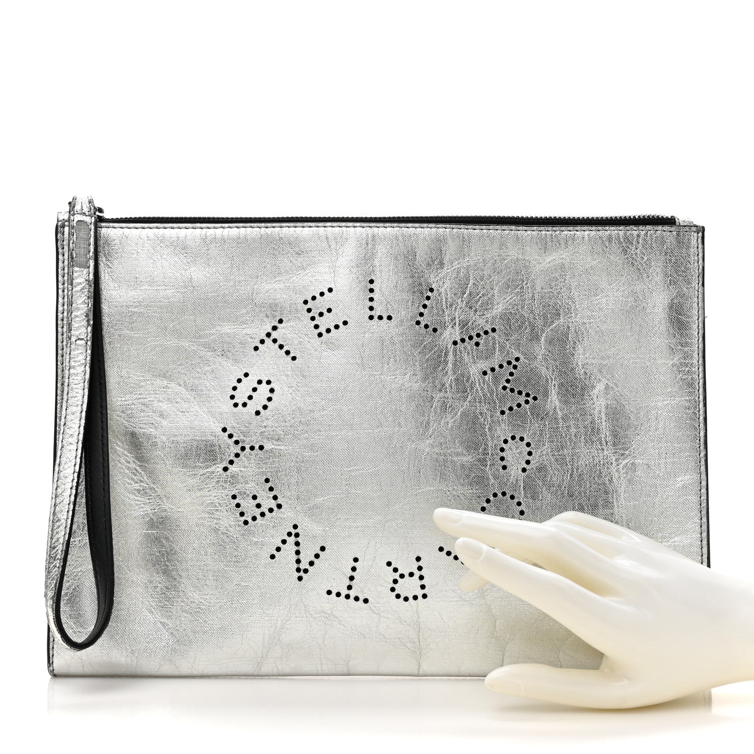 Stella McCartney Metallic Alter Nappa Perforated Pouch Silver 2 of 16