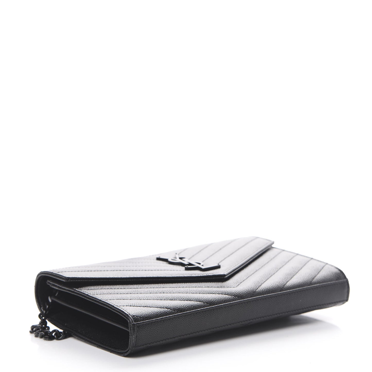 Grain De Poudre Matelasse Chevron Monogram Chain Wallet Black