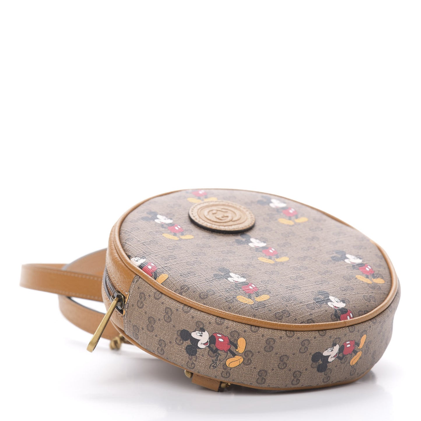 X DISNEY Mini Vintage GG Supreme Monogram Mickey Mouse Round Backpack Beige Vintage Sun Oil