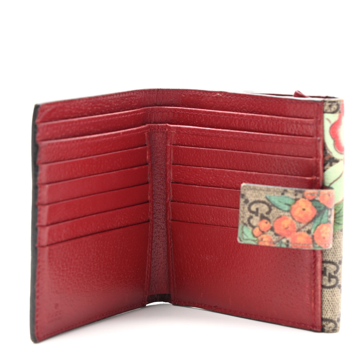 Gucci GG Supreme Monogram Tian French Flap Wallet Beige Multicolor Red 5 of 9