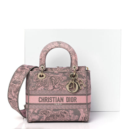 Christian Dior Canvas Toile De Jouy Reverse Embroidered Medium Lady D-Lite Gray Pink 10 of 10