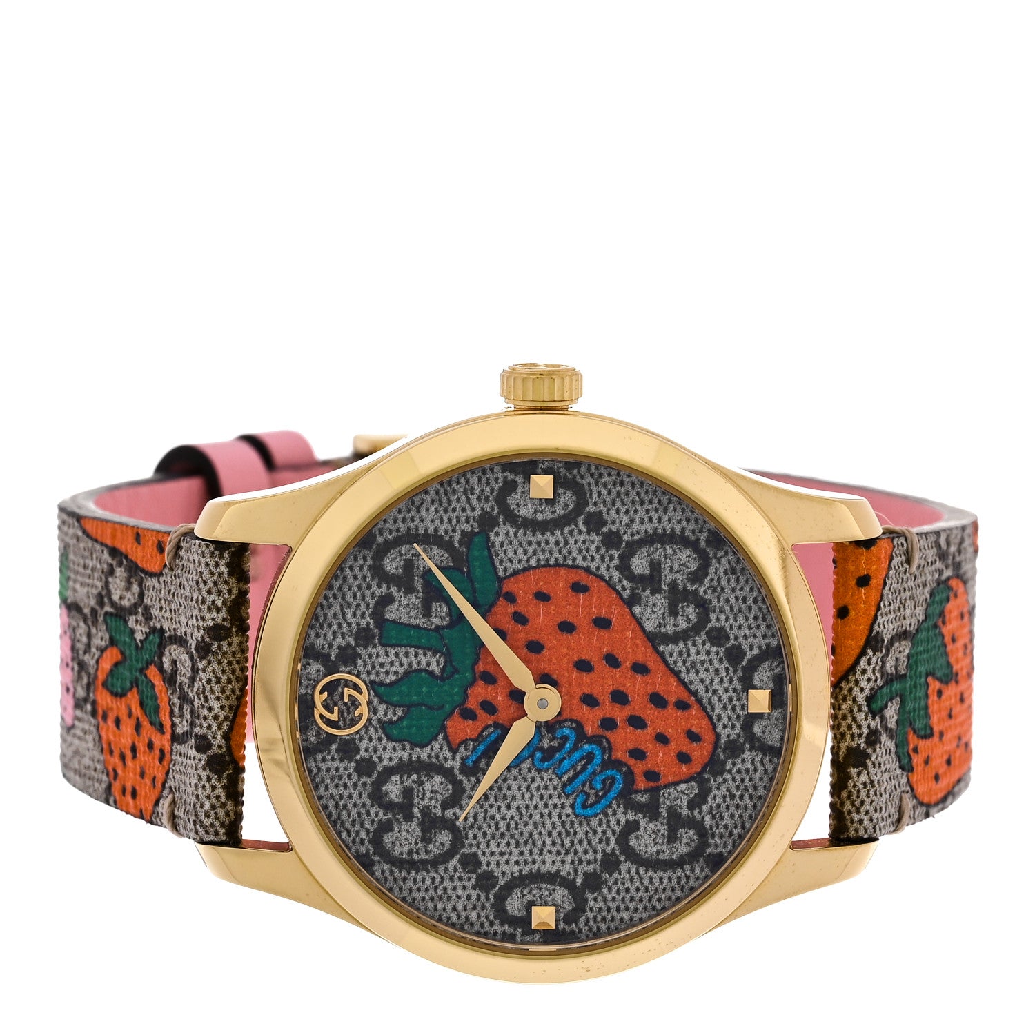 Gucci Stainless Steel Canvas 38mm G-Timeless GG Supreme Strawberry Quartz Watch Brown 2 of 5
