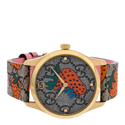 Gucci Stainless Steel Canvas 38mm G-Timeless GG Supreme Strawberry Quartz Watch Brown 2 of 5