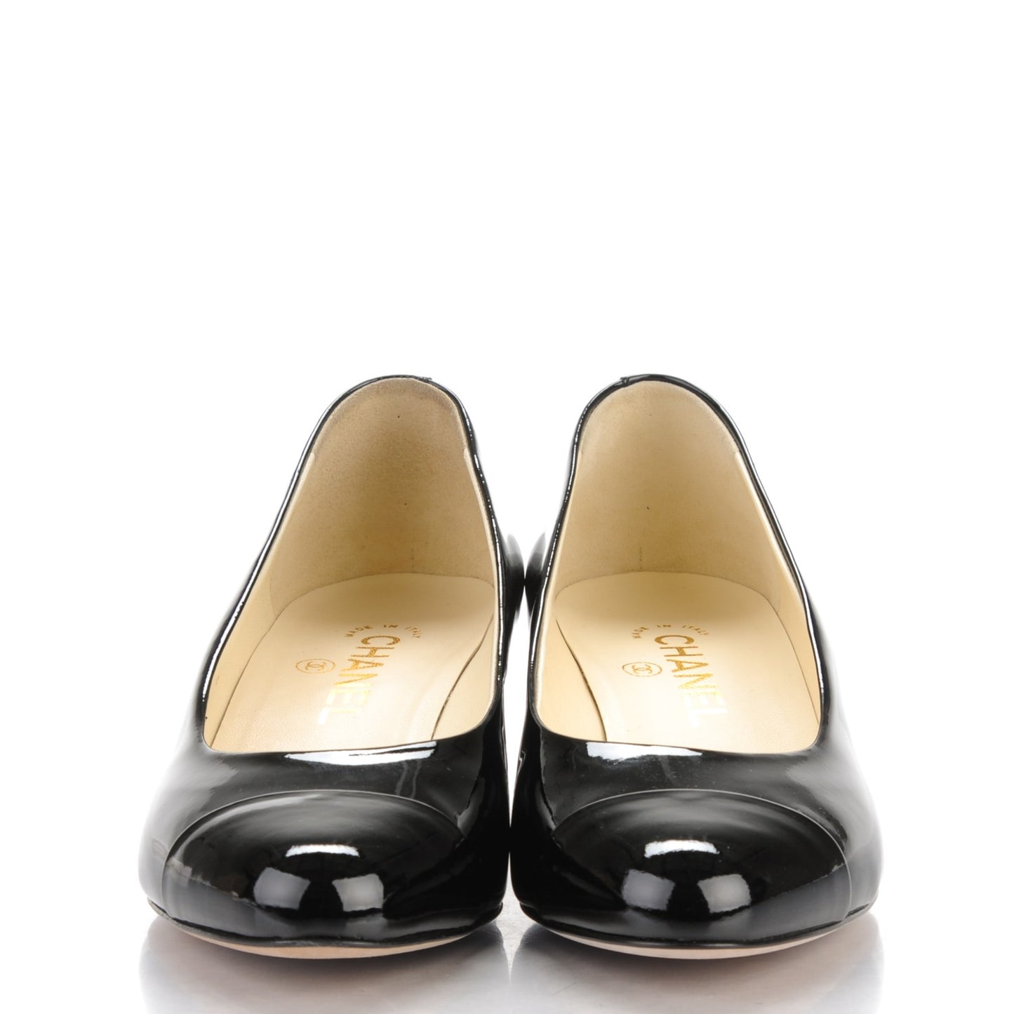 Patent Calfskin Camellia Cap Toe Pumps 37 Black