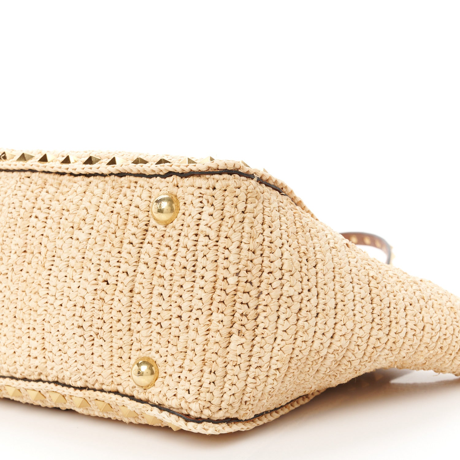 Valentino Garavani Raffia Calfskin Small Rockstud Tote Naturale Saddle Brown 10 of 10