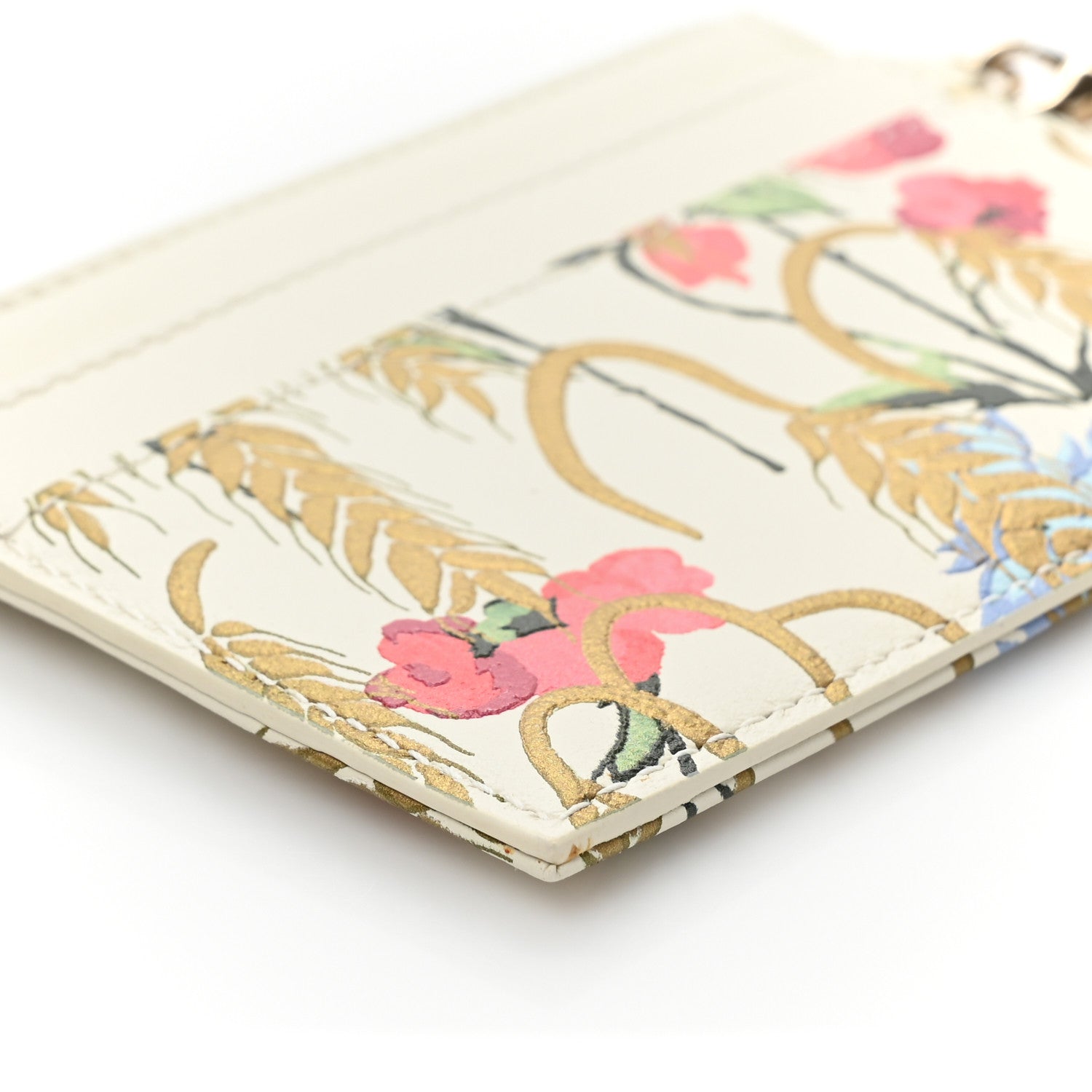 Christian Dior Calfskin Hibiscus Printed Card Holder Beige Multicolor 10 of 11