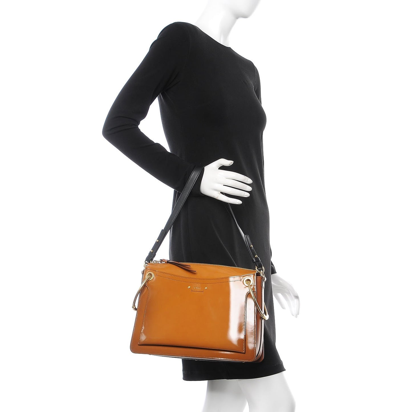 Glossy Lambskin Medium Roy Bag Caramel
