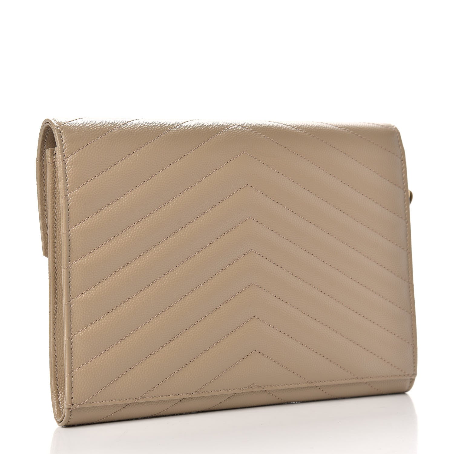 Saint Laurent Grain De Poudre Matelasse Chevron Monogram Envelope Clutch Dark Beige 3 of 10