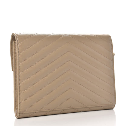 Saint Laurent Grain De Poudre Matelasse Chevron Monogram Envelope Clutch Dark Beige 3 of 10