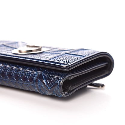 Christian Dior Metallic Patent Micro-Cannage Diorama Elancee Wallet Mirror Blue 9 of 10